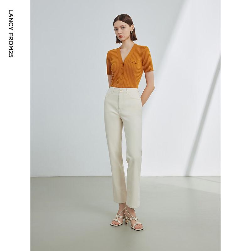 Langzi Celebrity Style White Straight-Leg Jeans