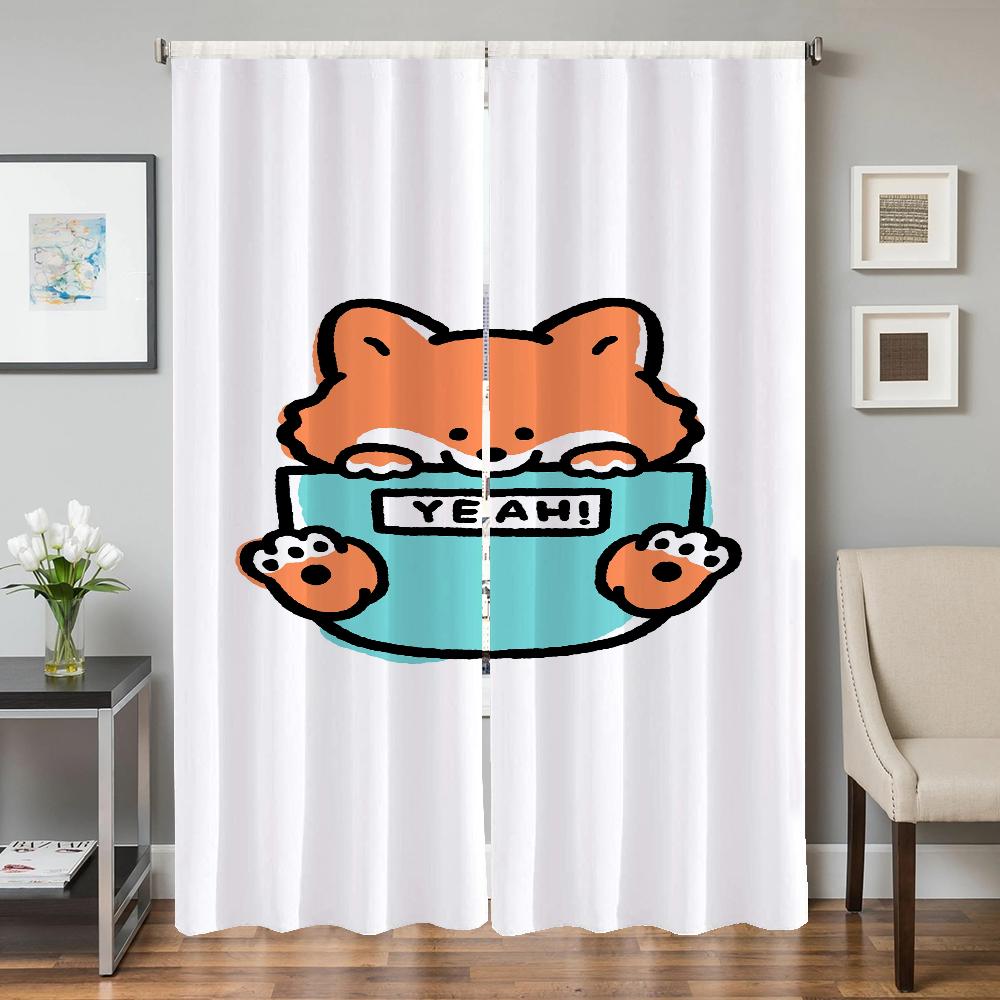 Home Interior Kitchen Curtains for Living Room 2 Pieces Blackout Curtains Door Curtain Cute Animals Partition Bedroom Decoration
