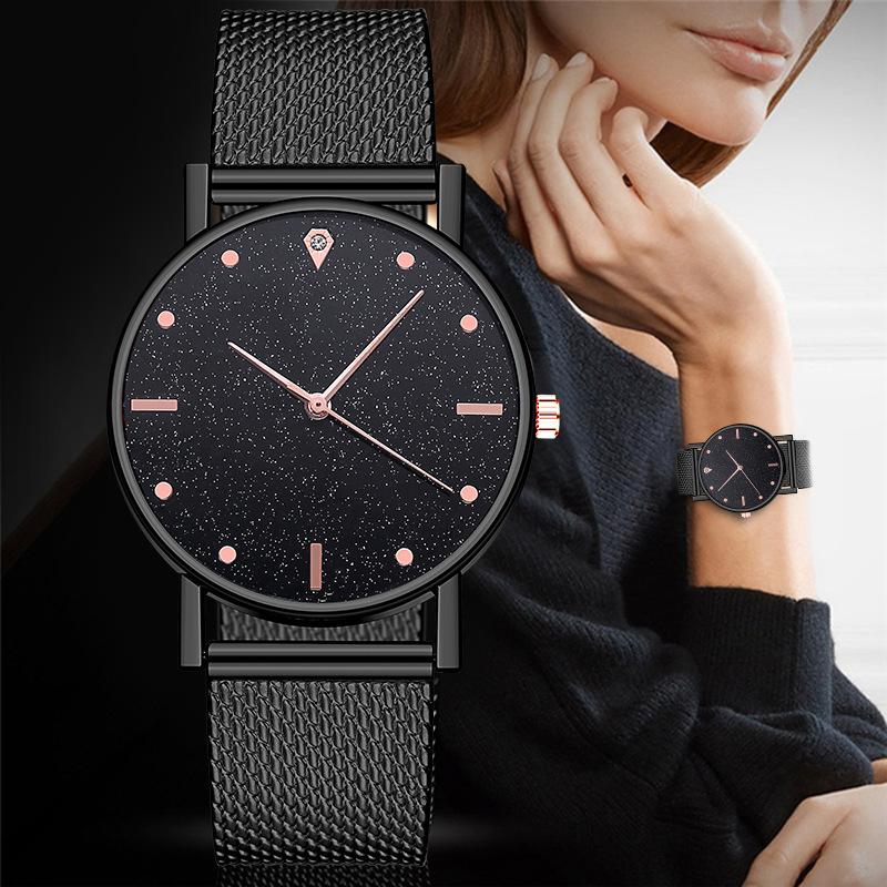 Strap Silicone Women Watch With Starry Sky Design Fashionable Quartz