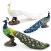 Simulation Animal Peacock Model Blue-Green-White Peacock Static Decorative Desktop Ornament Toy