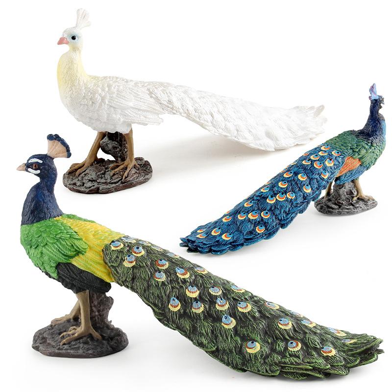 Simulation Animal Peacock Model Blue-Green-White Peacock Static Decorative Desktop Ornament Toy