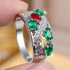 Multicolor Crystal Small Oval Stone White Zircon Rings For Women Trendy CopperColor Ring Wedding Band Jewelry Mother's Day Gift
