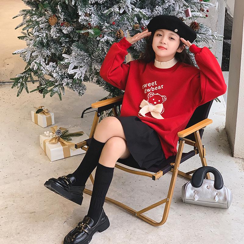 Girls' Red Velvet Sweater: New Year's 2024 Korean Style Half