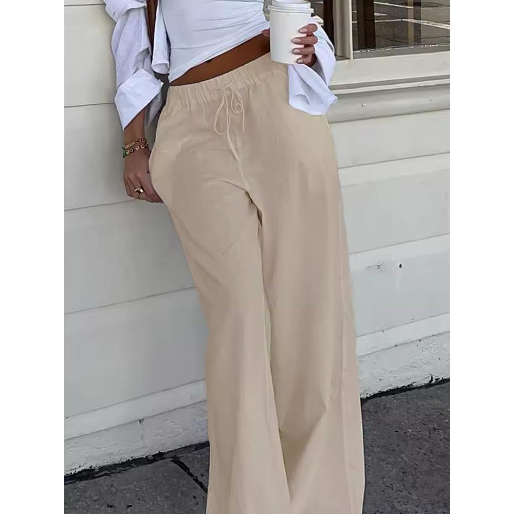 Summer New Fashion Personalized Casual Pants Women's Elastic Waist Drawstring Design Straight Trousers