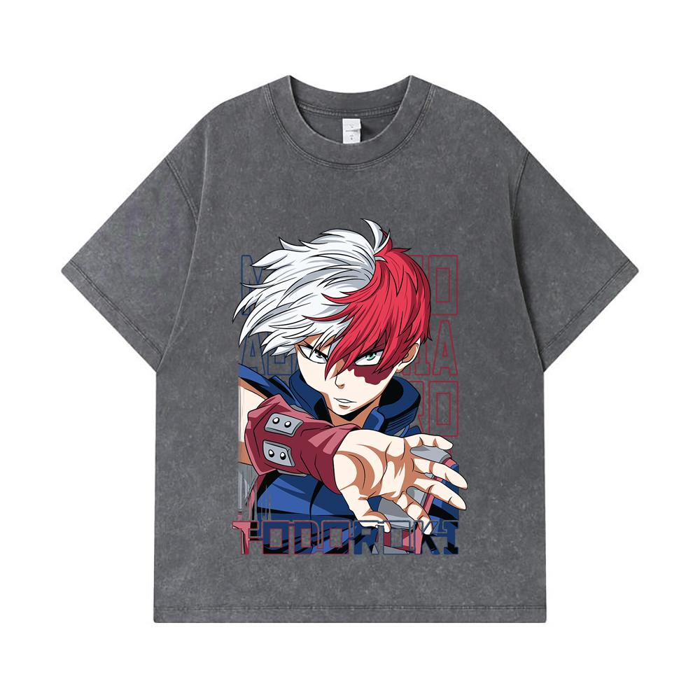 275 GSM Washed T-shirts 100% Cotton My Hero Academia V18 Todoroki Print Unisex Heavy Cotton T Shirt