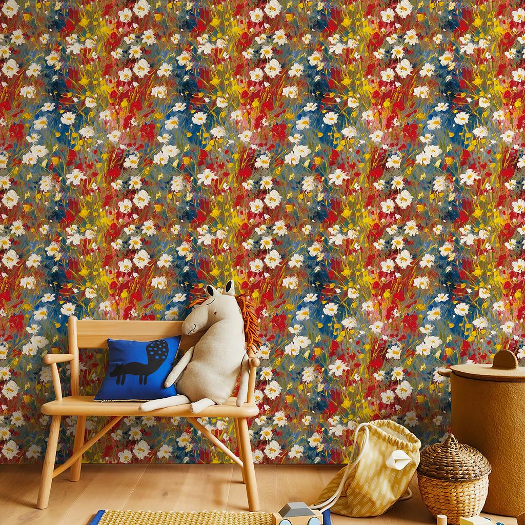 Red Floral Wallpaper Self-Adhesive Waterproof Vinyl Vintage Flower Peel and Stick for Bedroom Living Room Decor