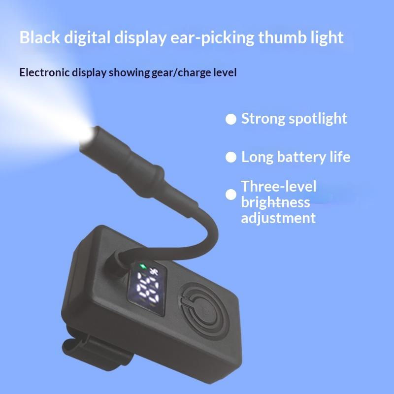 Ушная палочка с подсветкой на палец, перезаряжаемая через USB, светодиодная ушная лампа, цифровой дисплей, 3 уровня яркости, гибкий свет для чистки и ухода за ушами