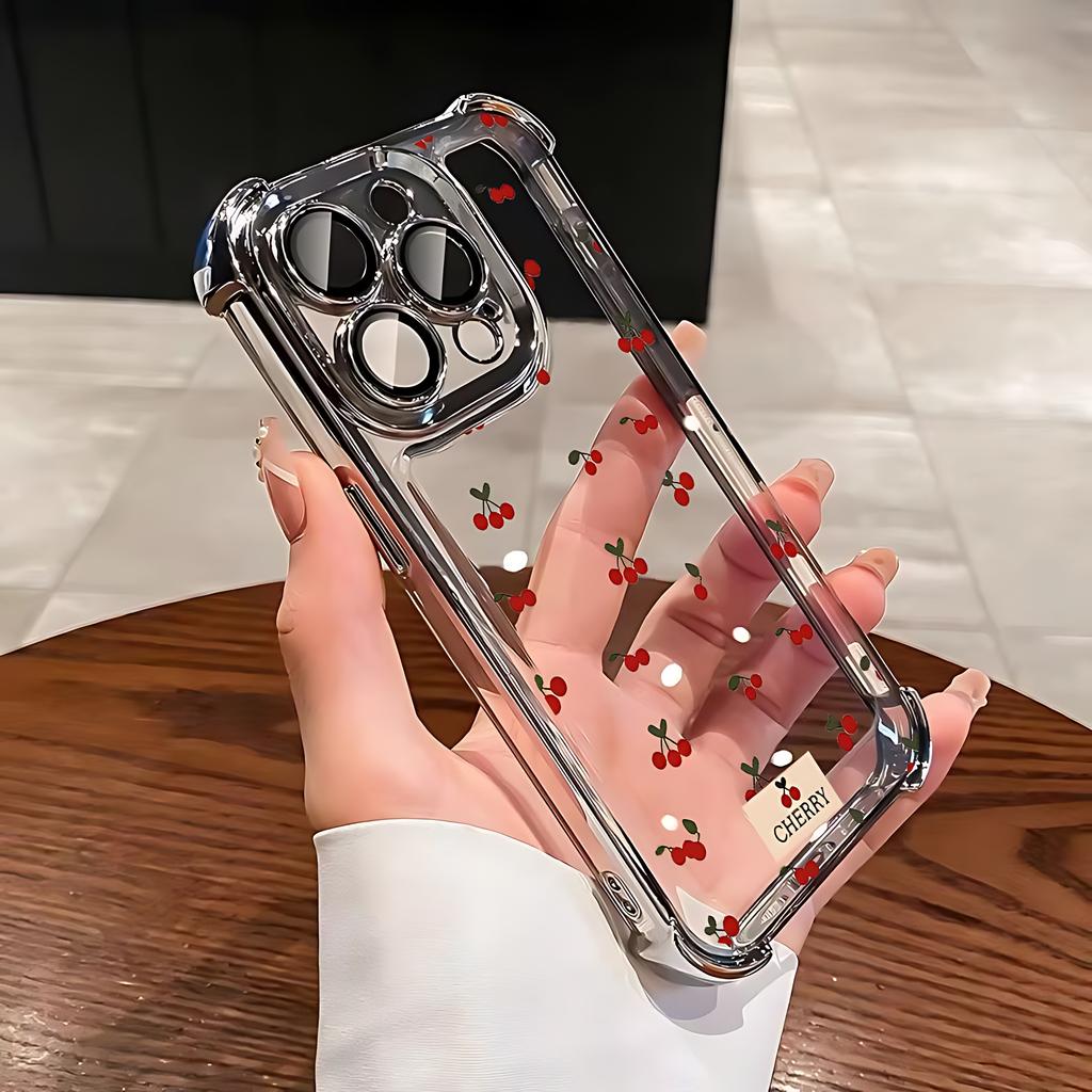 Red Cherry Plating Phone Case For Xiaomi Redmi 15 A3 15C 14C 13C K50 A1 Note 15 14 13 12 12s Pro Plus 4G 5G Anti Fall Airbag