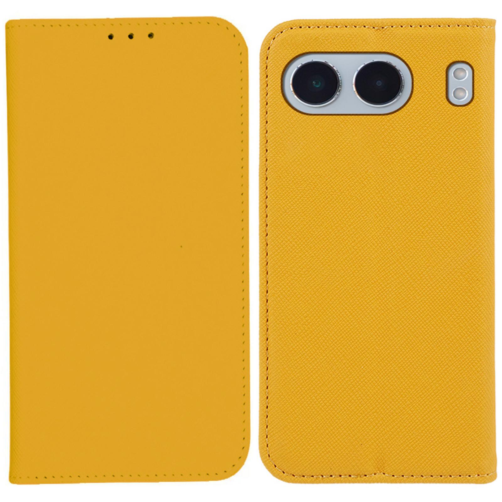 

For OnePlus Nord 4 Case Leather Cross Texture Stand Phone Cover Strong Magnetic Yellow
