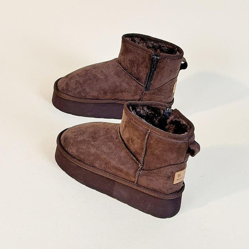 Snow boots new autumn and winter casual velvet solid color heightening warm mid-top cotton shoes