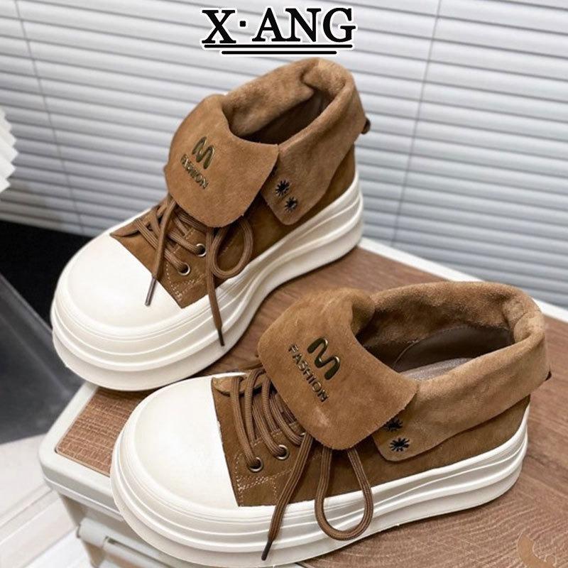 Muffin thick sole heightening small Martin boots women's leather two wear short boots autumn new high-top shoes