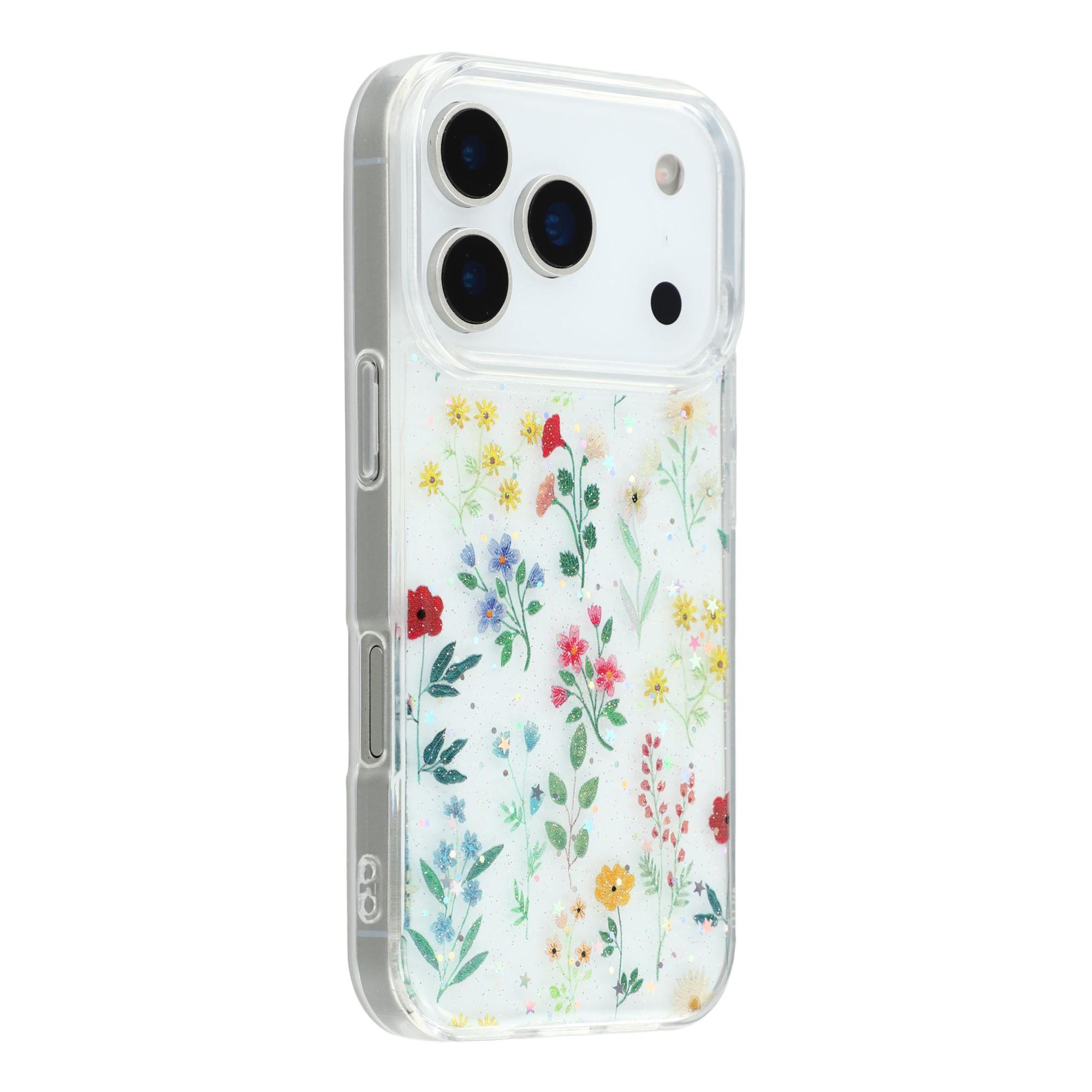 For iPhone 17 Pro Case Glitter Flower Epoxy Shockproof Phone Cover B