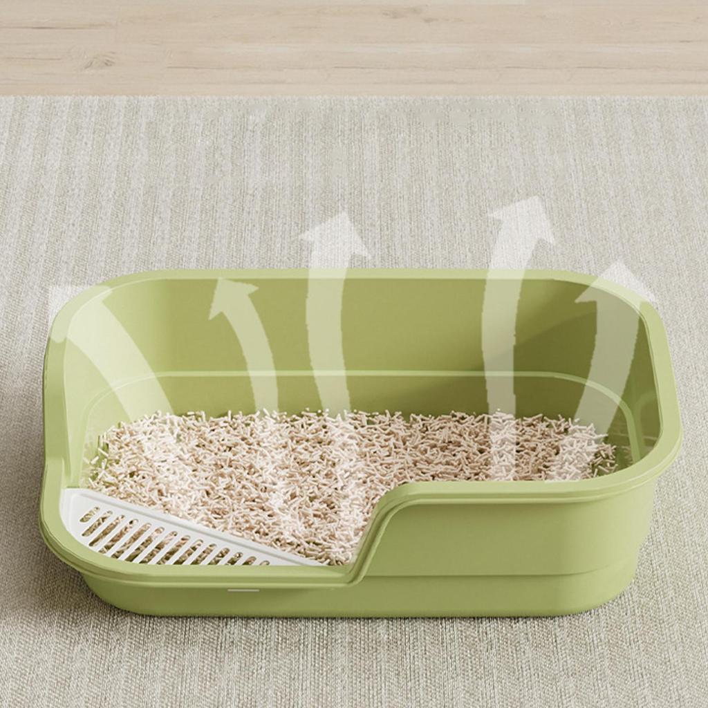 Cat Box Semi Enclosed Easy Clean with Scoop Open Top Semi Enclosed Litter Box for Cleaning Odor Control Indoor Office Dorm