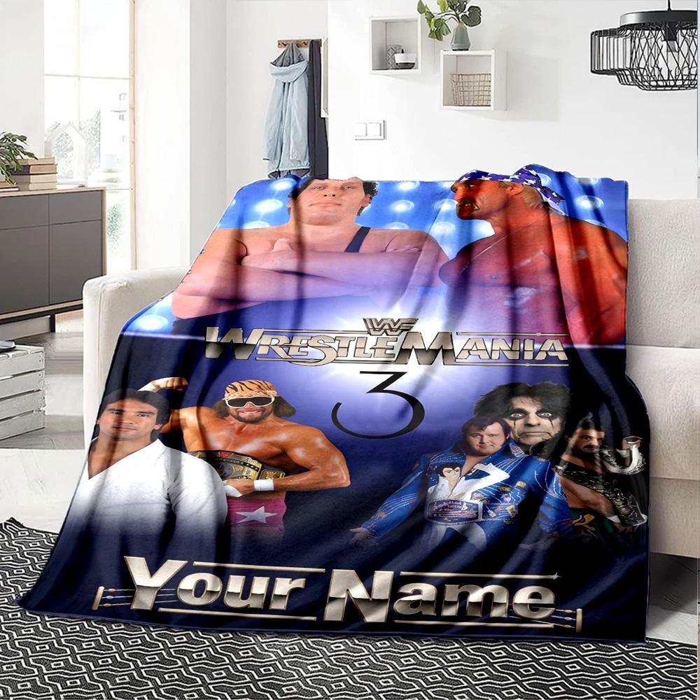 Wrestlemania Customize Text Blanket Lightweight Personalized Blanket Durable Comfort for Living Room Couch Seaside Office Four Seasons Universal
