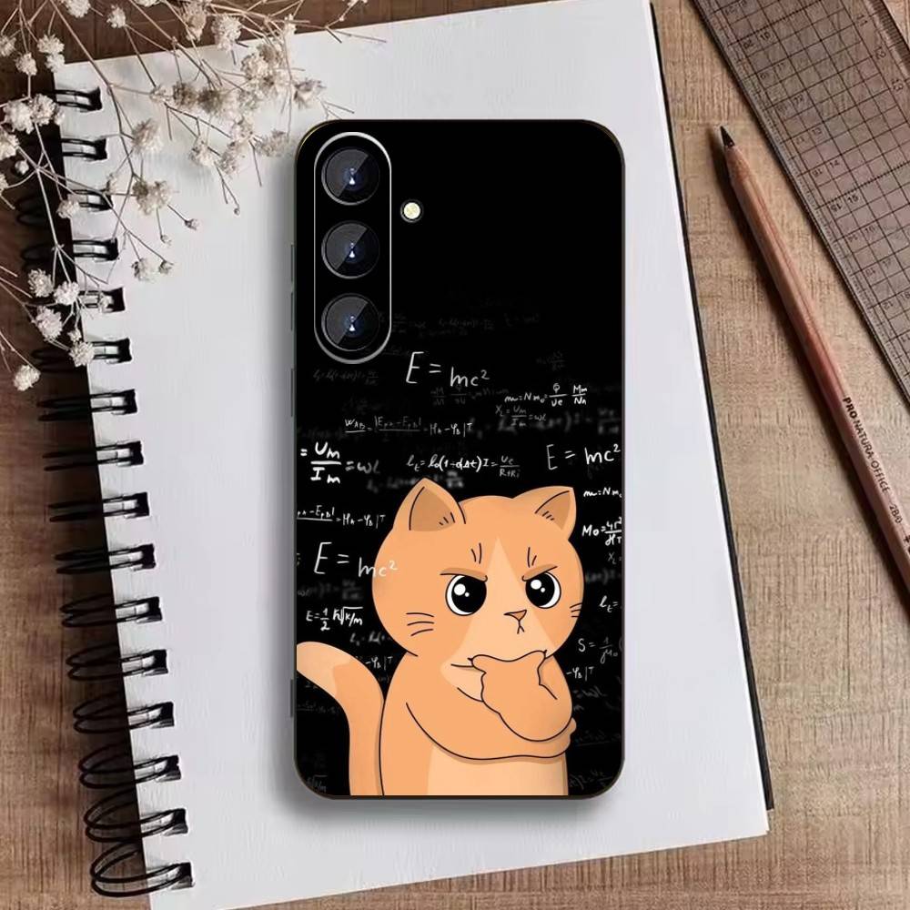 Thinking Cat Animal Phone Case For Samsung Galaxy A73,A21s,A22,A31,A52,A53,A71,A41Soft Black Shell