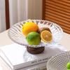 Elegant Retro Wooden High-Footed Frosted Glass Bowl for Living Room - Ideal for Snacks & Candies Display