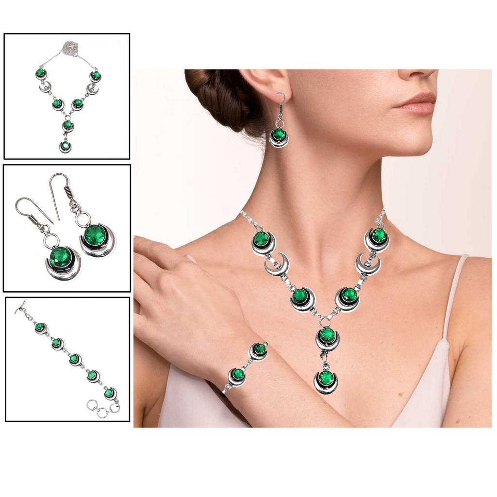 Emerald Quartz Gemstone Handmade Ethnic Jewelry Necklace Set 18-20''