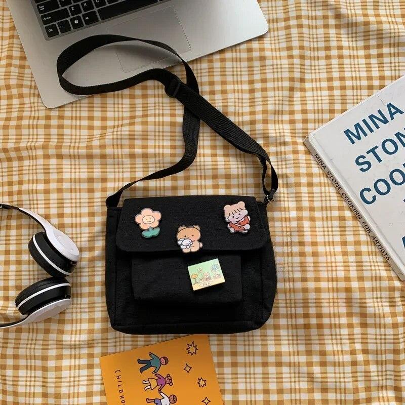 

Симпатична полотняна маленька сумка жіноча Harajuku Diagonal Bag Дика студентська сумка для дівчини Сумки на плече для жінок чорний