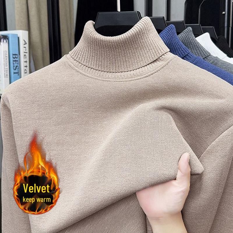 Men's One-Piece High-Neck Fleece Sweater, Autumn & Winter Thickened Warm Wool Knit Base Layer