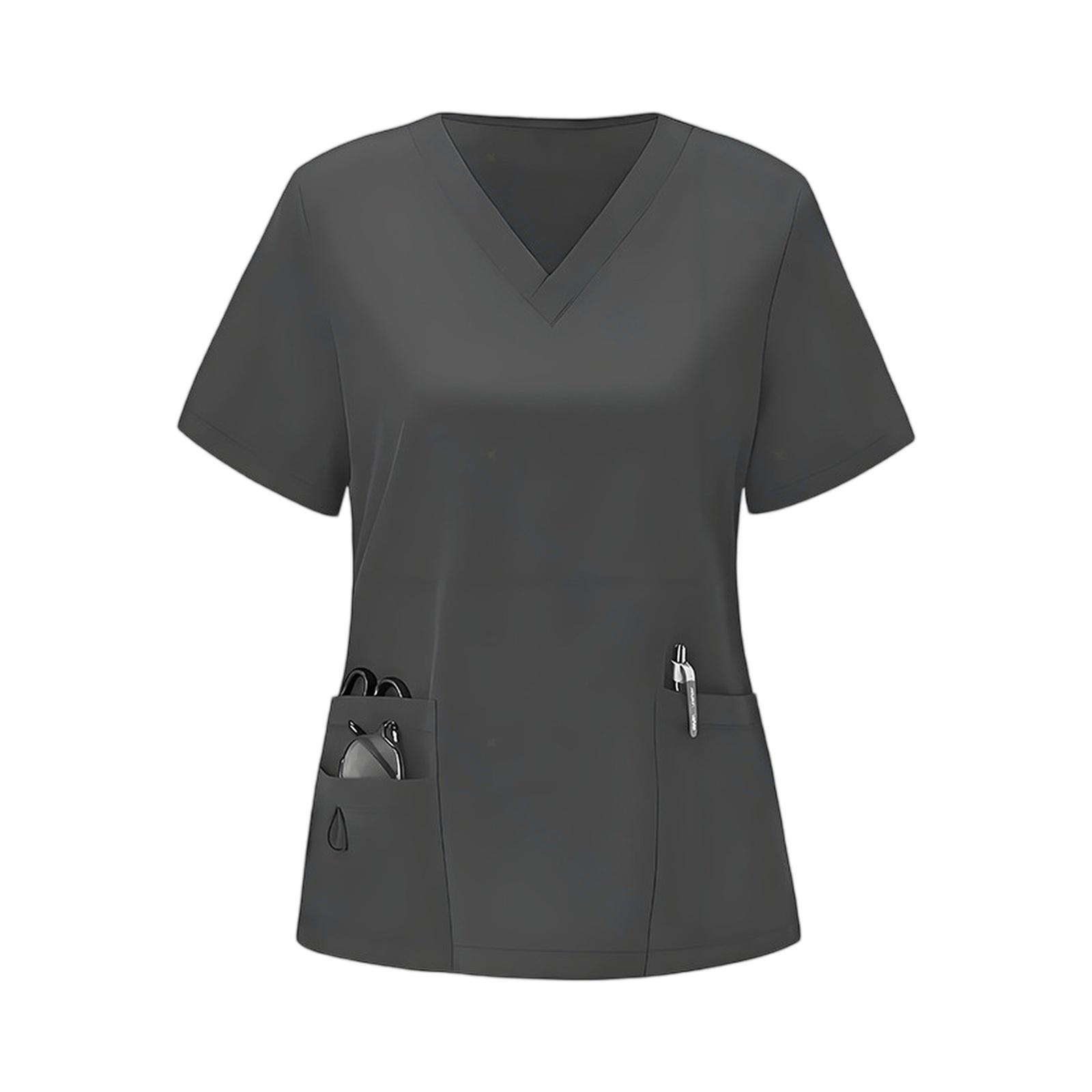 

Women’s V Neck Short Sleeve Scrub Top with Multiple Pockets Classic Fit Uniform for Healthcare XL