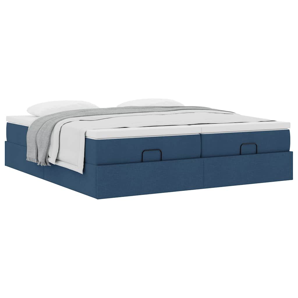 Ottoman Bed with Mattresses Blue 200x200 Cm Fabric