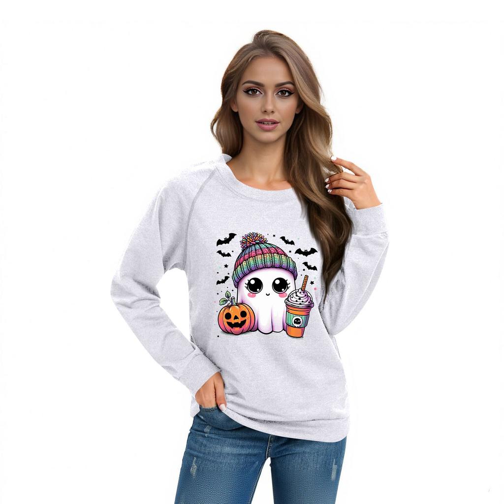 Women's Casual  Raglan O-neck Long Sleeve Halloween Print Top