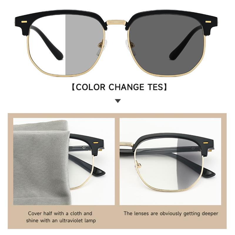 Fashion Sunglasses For Women Lightweight Semi Rimless Small Square Sunglasses Unisex Uv Protection Photochromic Lens Fashion