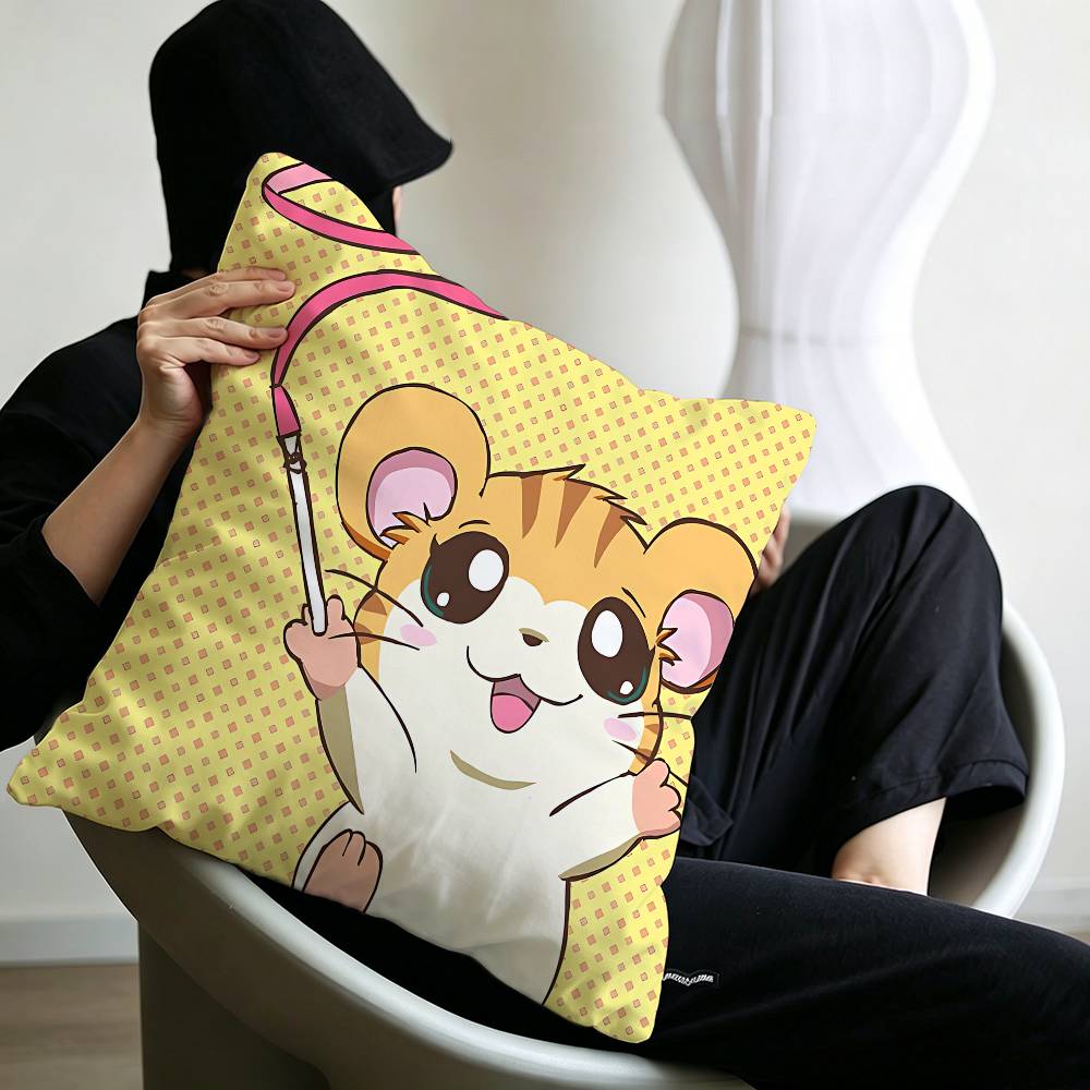 Cute Anime H-Hamtaro Cushion Cover Pillowcase Upholstery Sofa Throw Pillow Home Decor Pillowcas
