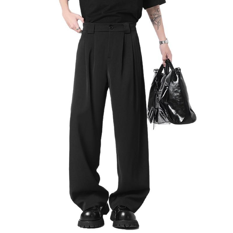 Weft Men's Black Casual Trousers High Street Commuter Loose Straight American Versatile Trousers Cm