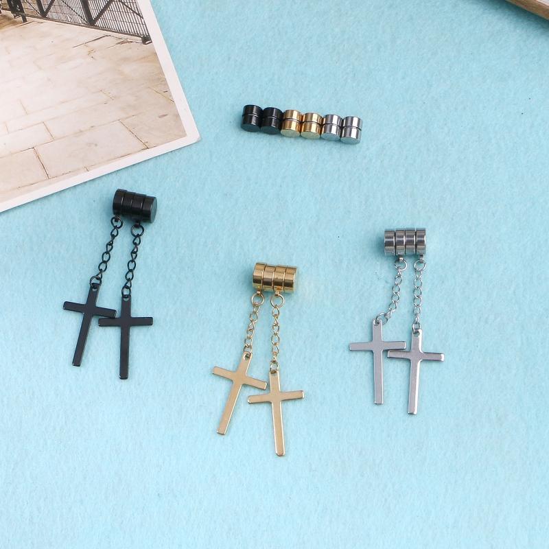 Set of 3 Pairs Non-perforated Magnet Stud Earrings Stainless Steel for Cross Dangling Earrings Clip On Jewelry for Women
