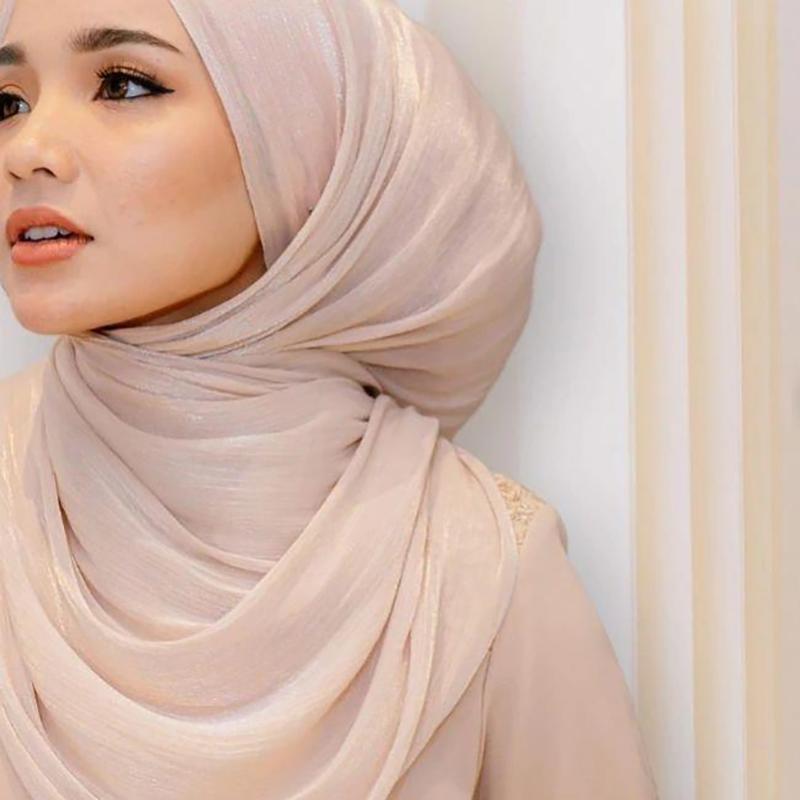 Newest Shimmer Crinkle Chiffon Hijab Shawl Headwraps Women Solid Color Muslim Hijab Foulard Head Scarf Malaysia Turban Headband
