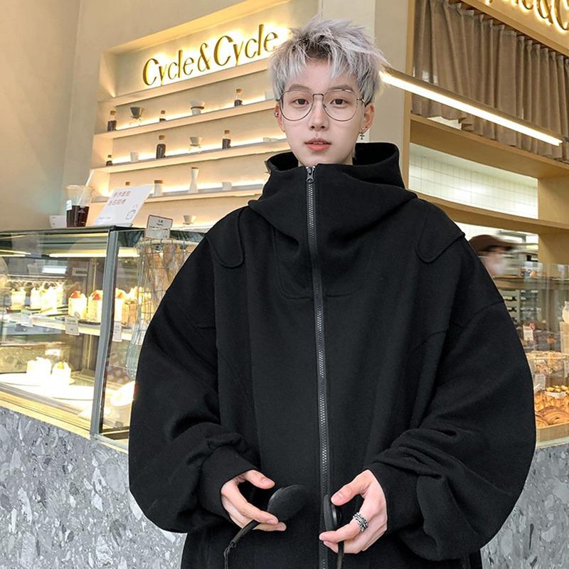 

Men s Solid Color High-End Casual Loose Hooded Cardigan for Spring & Autumn 2XL чорний