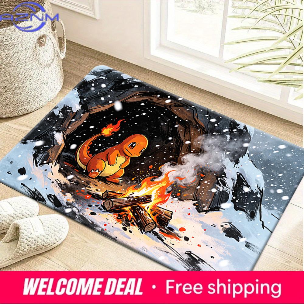 Charmander Winter Campfire Non-Slip Doormat Soft Flannel Floor Mat 40x60cm