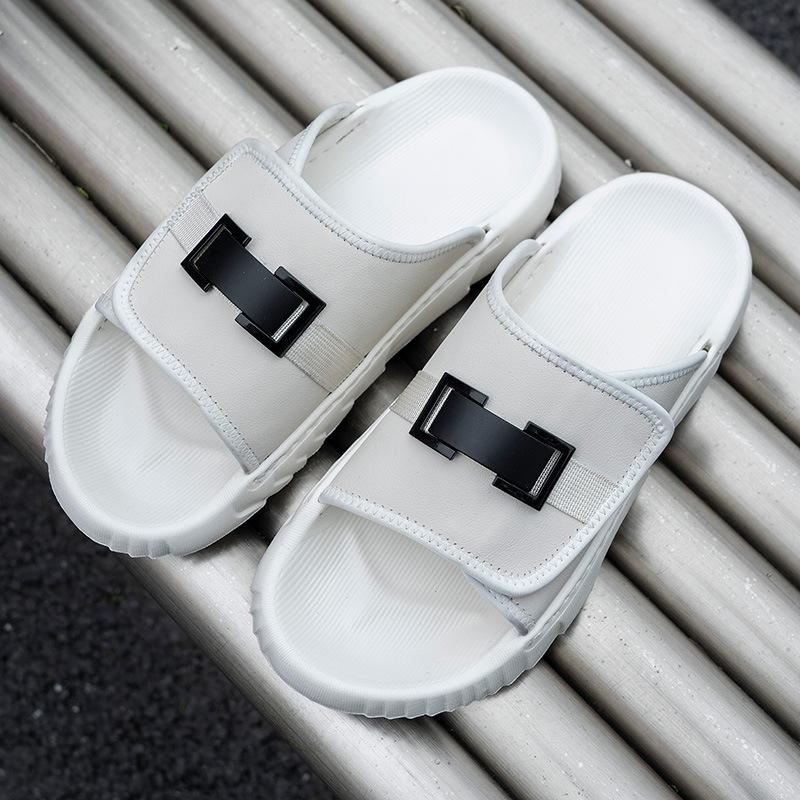 Summer new men's one-word drag men's drag high-end leather fashion outer wear shoes casual beach shoes men's thick soles