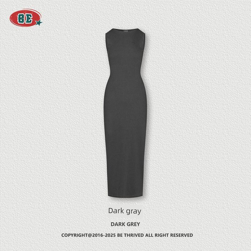 Trendy Brand Skims Slim Fit Slimming Stretch Sleeveless Vest Women Gyaru Washed Retro Sheath Slit Dress Trendy
