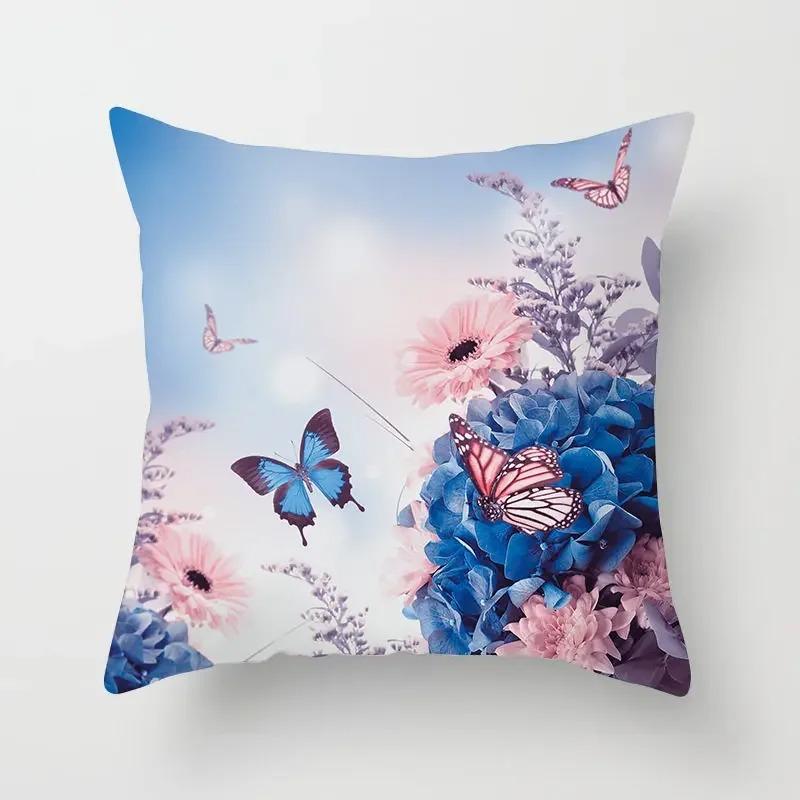 Butterfly Flower Pattern Decorative Pillowcase Car Sofa Square Cushion Pillowcase