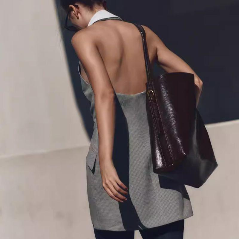 Spring New Arrival American Patchwork Sleeveless Open Back Combination Halterneck Polo Collar Mini Dress 9068589