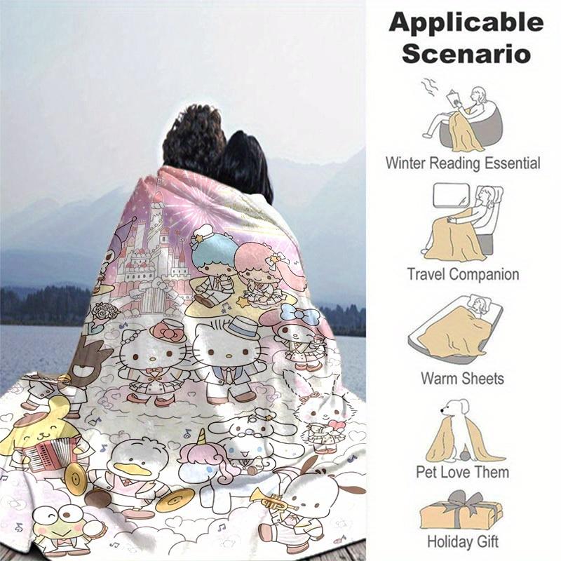 1pc, Sanrio Charming Cartoon Characters Home Decor Blanket: Perfect Gift for Bedroom, Living Room, Travel, Camping, Car, Beach & Office Naps, Cozy Fla