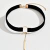1pc Black Faux Suede Fabric Circular Choker With Stick Pendant & Chain For Women Gothic Summer Necklace