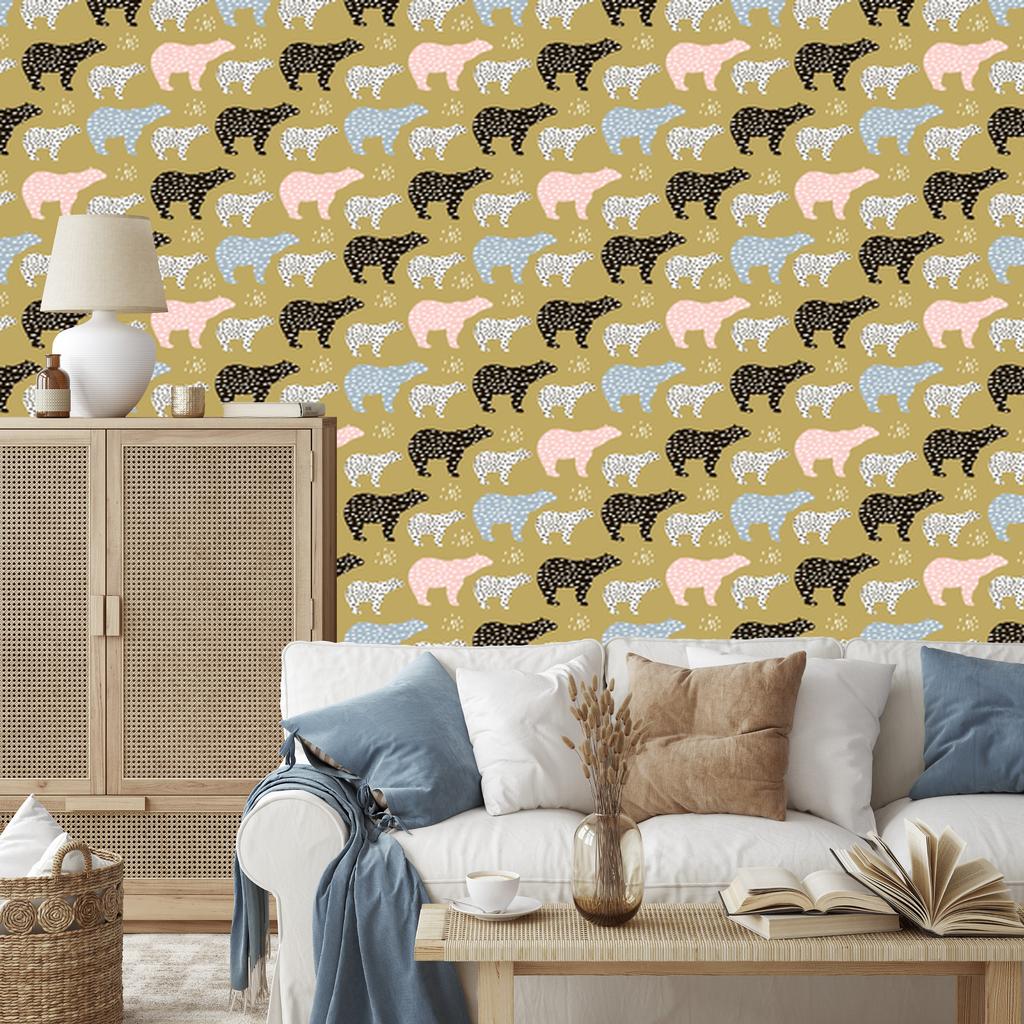 Wallpaper Colorful Bears in Scandinavian Style 50x1000