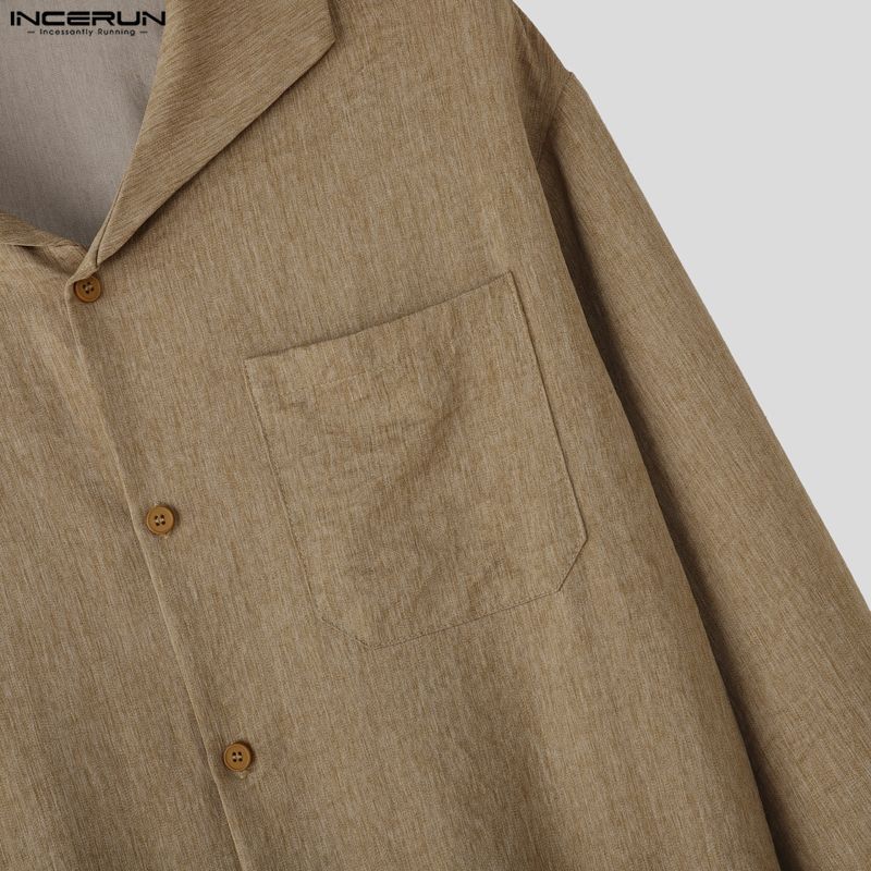 INCERUN 2PCS Men Lapel Neck Long Sleeve Shirts and Elastic Waist Pants Sets Suits