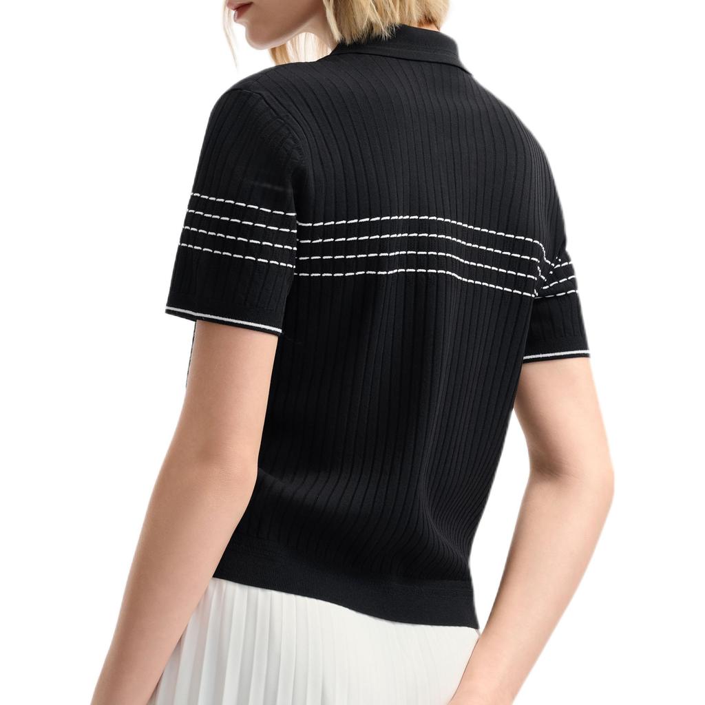 FILA White Series Fashion Simple Casual Versatile Comfortable Knit Short Sleeve T-Shirt Women Tops Legendary-Blue F11W523409F-NV