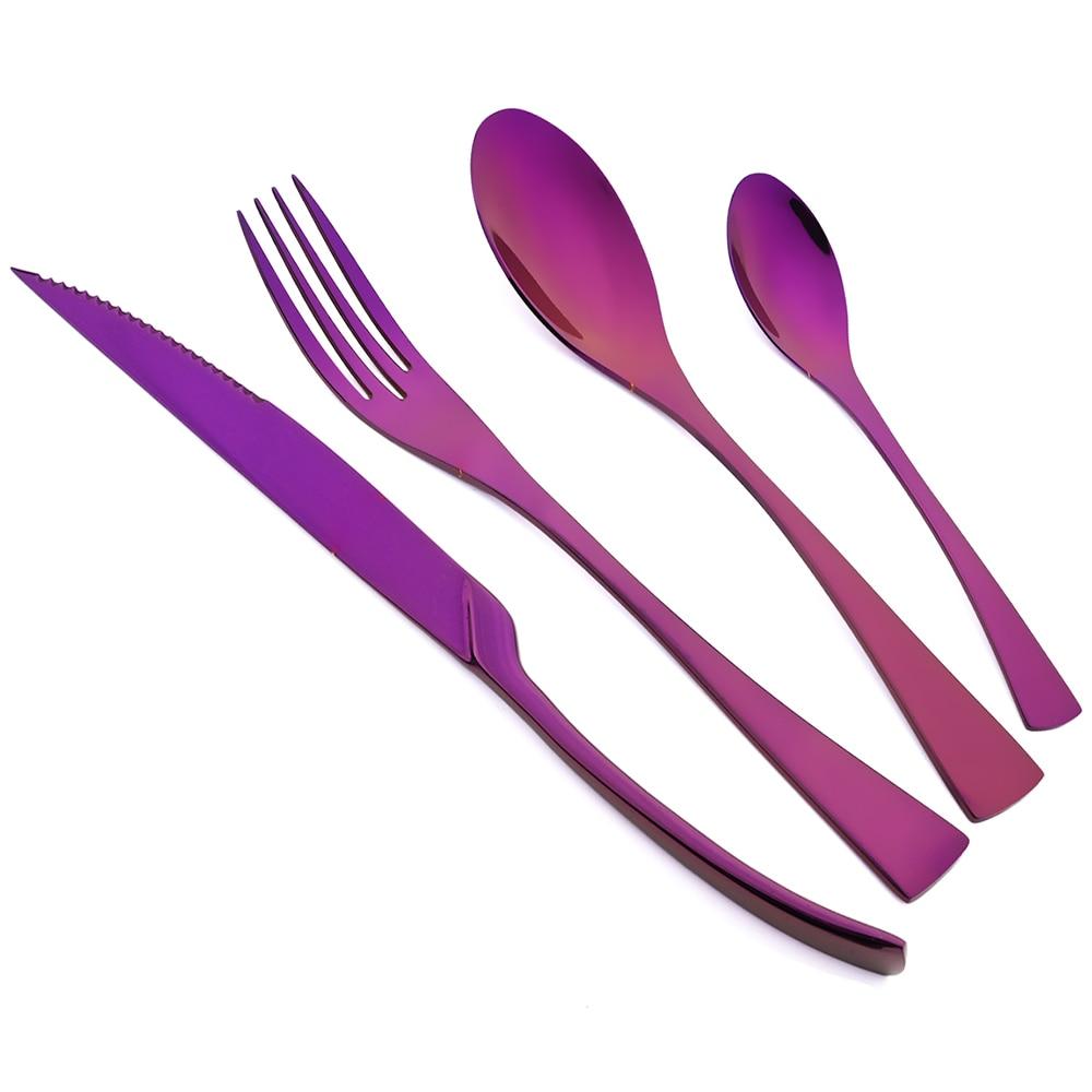 24Pcs Shiny Black Dinnerware Set Steak Knife Fork Coffee Spoon Cutlery Set Stainless Steel Tableware Western Kitchen Flatware