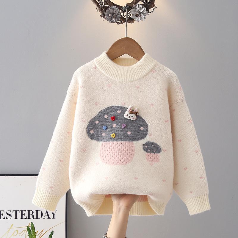 Girls Red Fleece-Lined Knit Sweater - Stylish Winter 2025 Base Layer