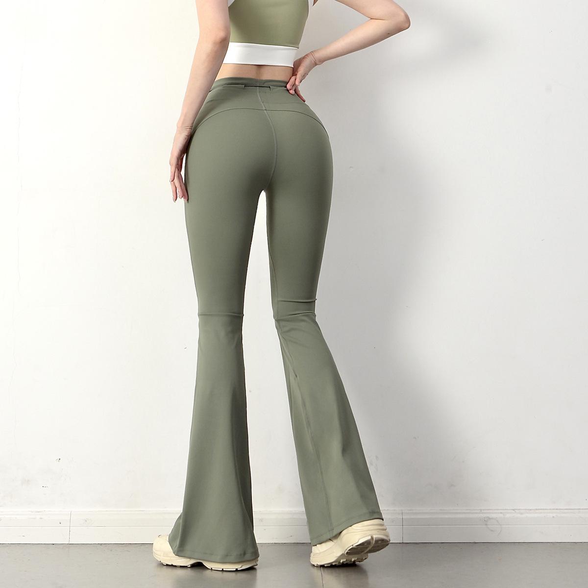 

Женские брюки для йоги с высокой талией и расклешенным низом на кулиске – Контроль живота, Подъем бедер, Быстросохнущие, Длина до пола, Микроклеш для фитнеса Medium