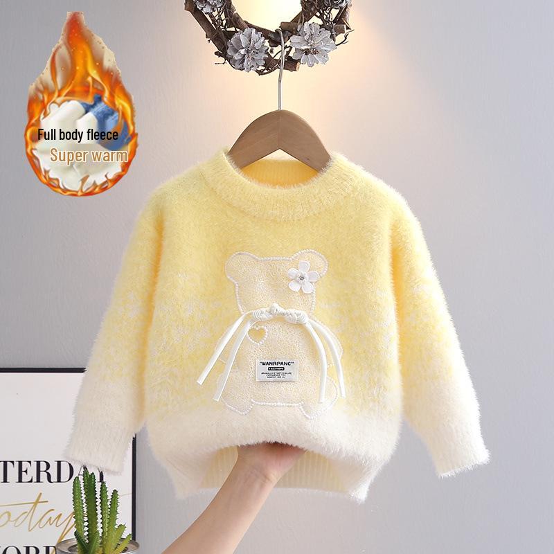 

Свитер из норкового флиса с градиентным медведем в западном стиле для девочек, новинка сезона осень/зима 2024 90 cm