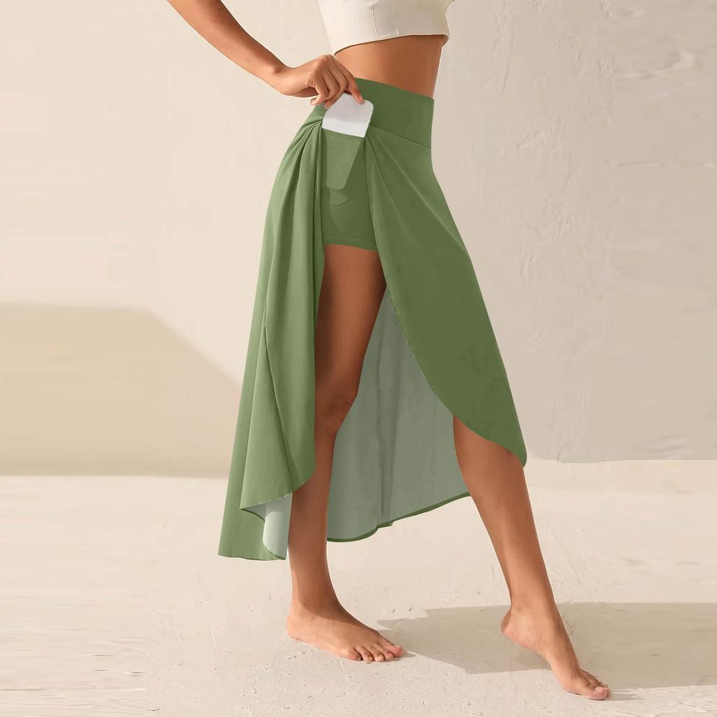 Women's Fashion Casual Solid Colour Slit Ruffle High Waist Fluttering Shorts Skirt