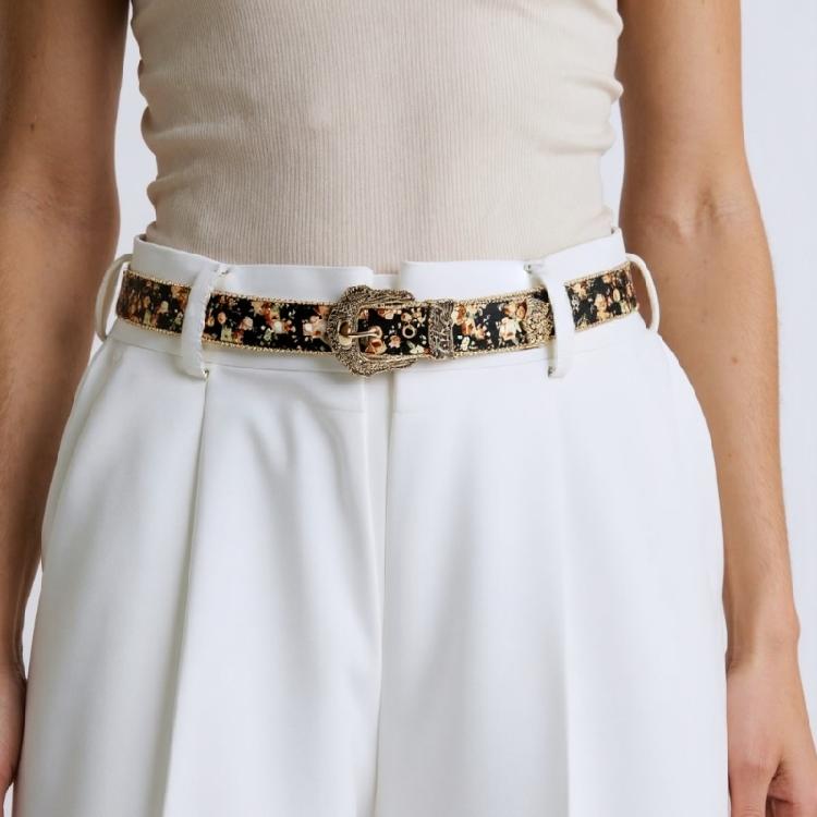 Classical Retro Floral Women's Belt Flexible PU Leather Waist Decoration Sash Adjustable Metal Clasp Everyday Use