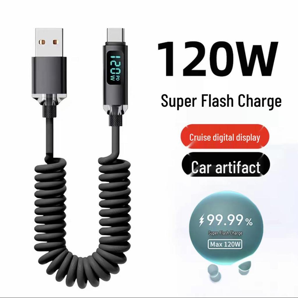 Retractable 6A Fast Charging Cable for Huawei, VIVO, Honor, OPPO - Intelligent Digital Display