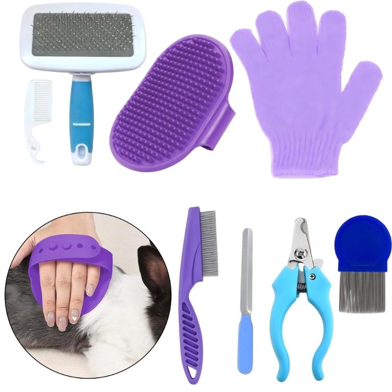 Kaninchen Fellpflege Set mit Pin-Bürste, Pflegehandschuh und Kamm, Kleintier Pflege-Sortiment für Fellpflege und Routine-Krallenpflege, für den Heimgebrauch